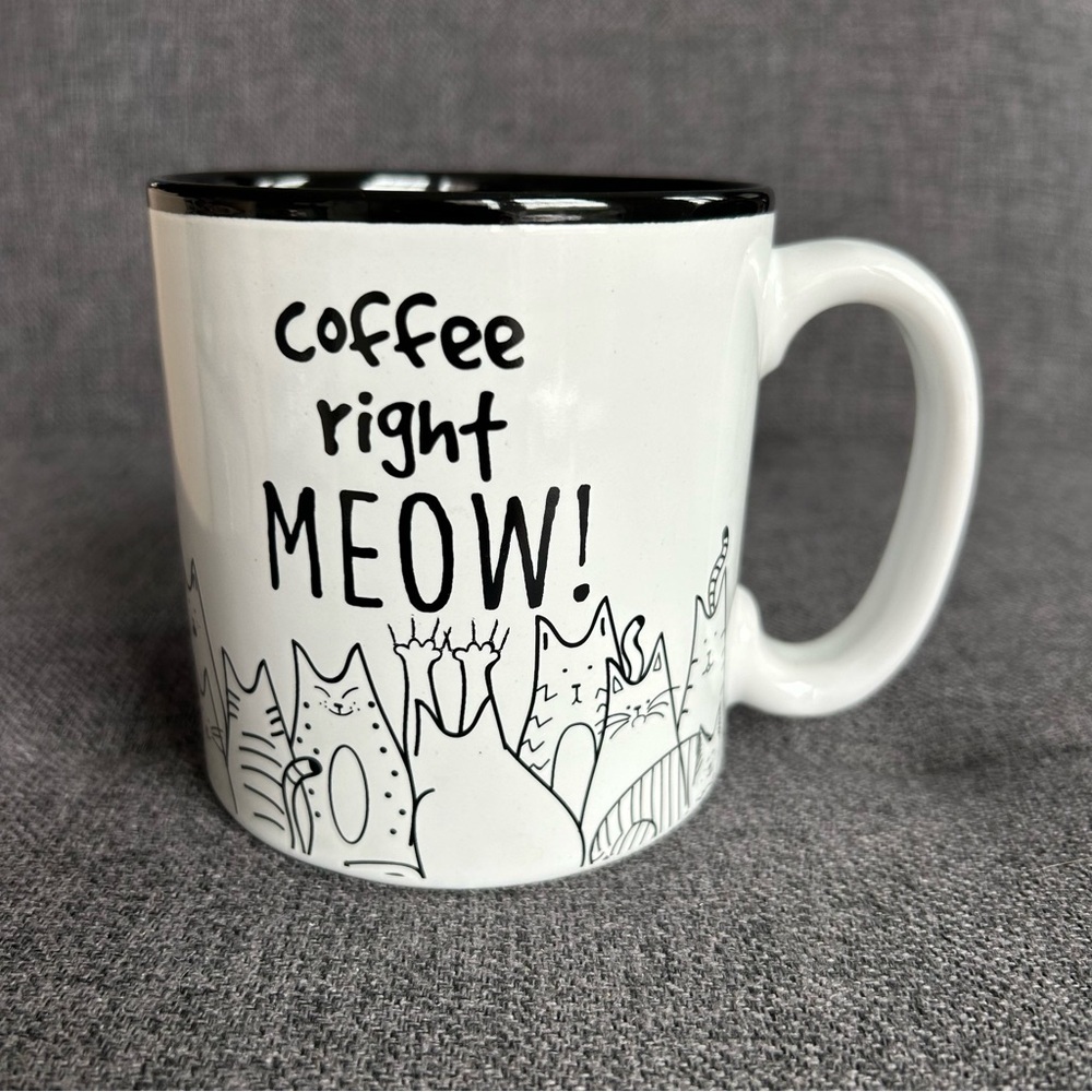 Burton “coffee right MEOW” Ceramic Mug, Black, White, 14 oz